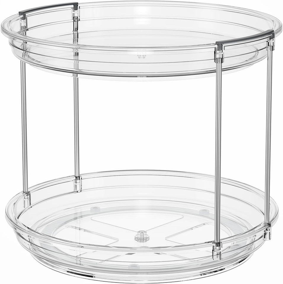 LAMU 2 Tier Lazy Susan Turntable Organizer 9.25'' Rotating Spice Rack Organization for Cabinet, Kitchen, Pantry, Countertop, Bathroom, Vanity, Medicine Cabinet Organizer, Clear