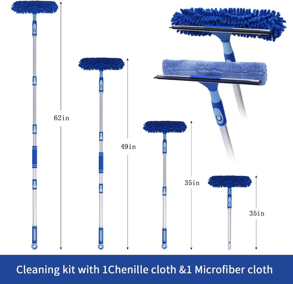 LOMIDA Professional Window Squeegee Kit - Lightweight 62" Aluminum Pole, Rotatable 2-in-1 Cleaning Tool for Cars, Showers & High Windows