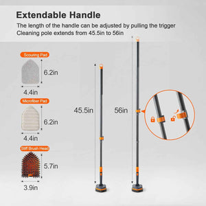 Tile Tub Scrubber Brush - 56 inch Extendable Handle, 3 Cleaning Heads, No-Scratch for Bathroom and Kitchen