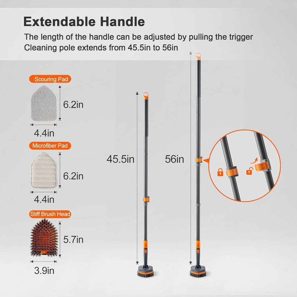 Tile Tub Scrubber Brush - Extendable Long Handle, 3 Cleaning Heads, No-Scratch Shower Scrubber for Bathroom, Kitchen, Toilet