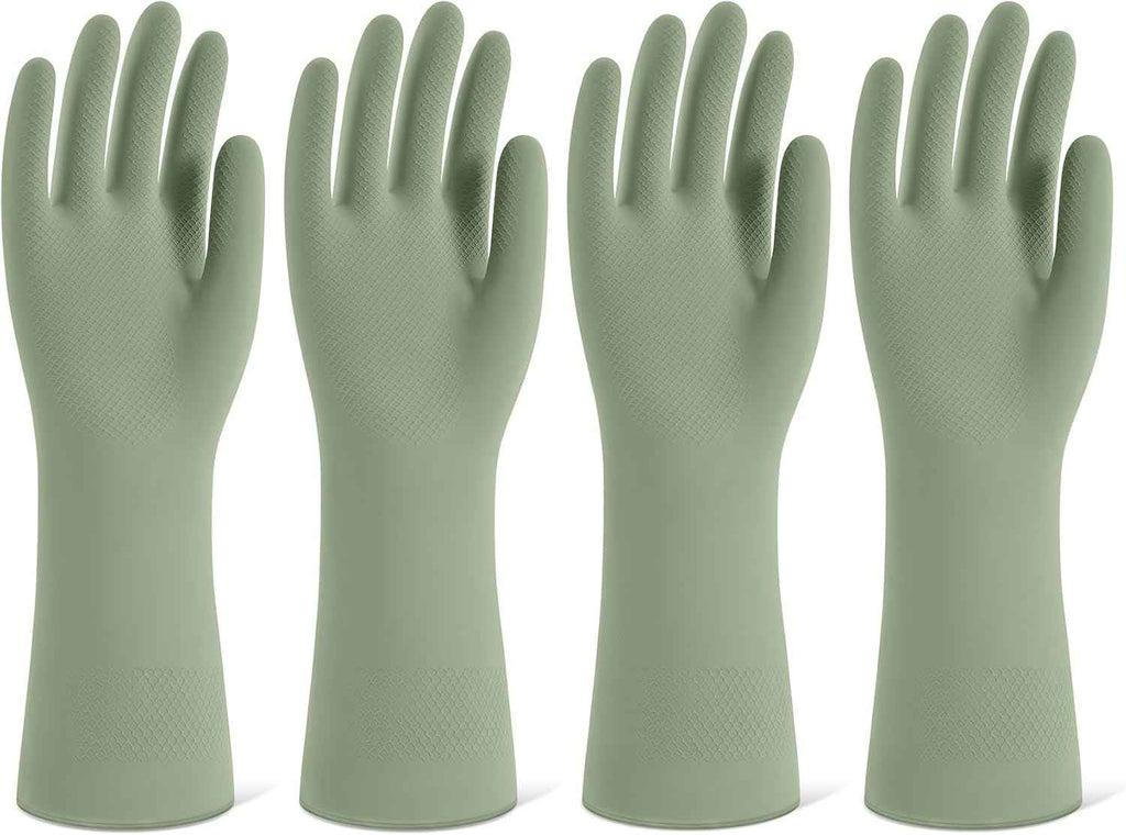 Rubber Cleaning Gloves for Dishwashing, 4 Pairs Reusable Kitchen Gloves for Washing Dishes and Household Cleaning, Colorful Dish Gloves with Flocked Lining and Non-Slip Grip, Pefect for Woman Men - M