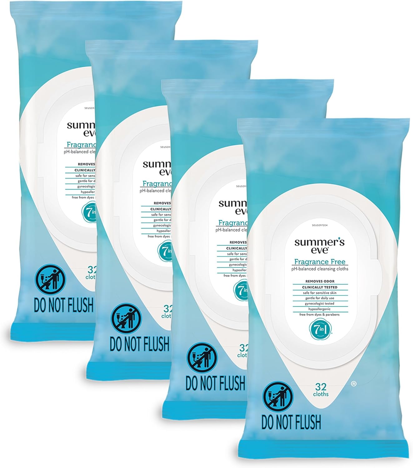 Summer's Eve fragrance-free feminine wipes, gentle pH-balanced micellar water formula for vaginal odor control, resealable pack, 32 wipes