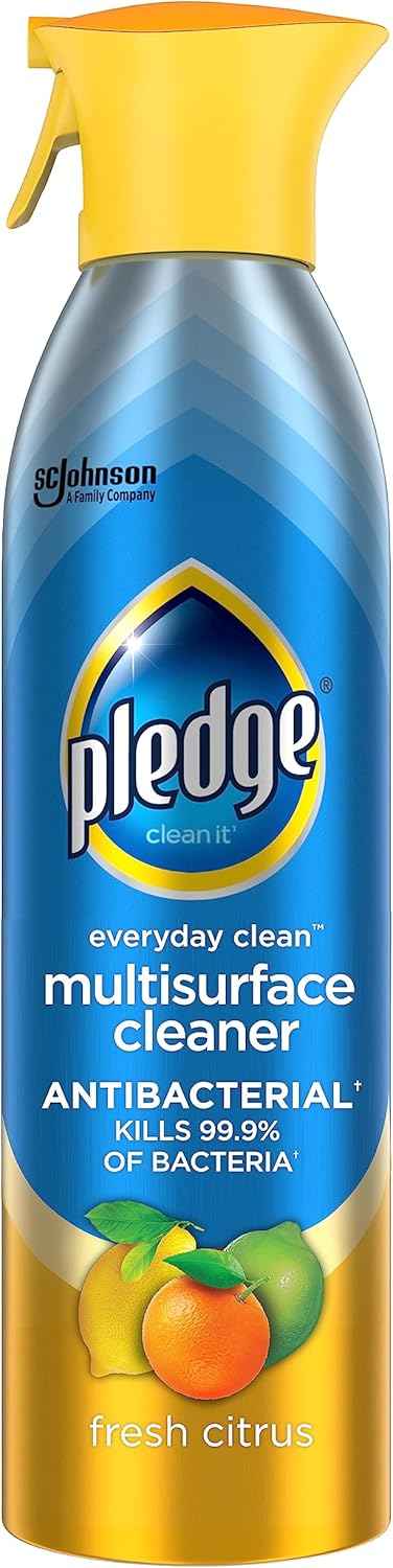 Pledge antibacterial multisurface cleaner spray, 9.7oz, fresh citrus scent, kills staph, salmonella, e. coli, and k. pneumoniae bacteria