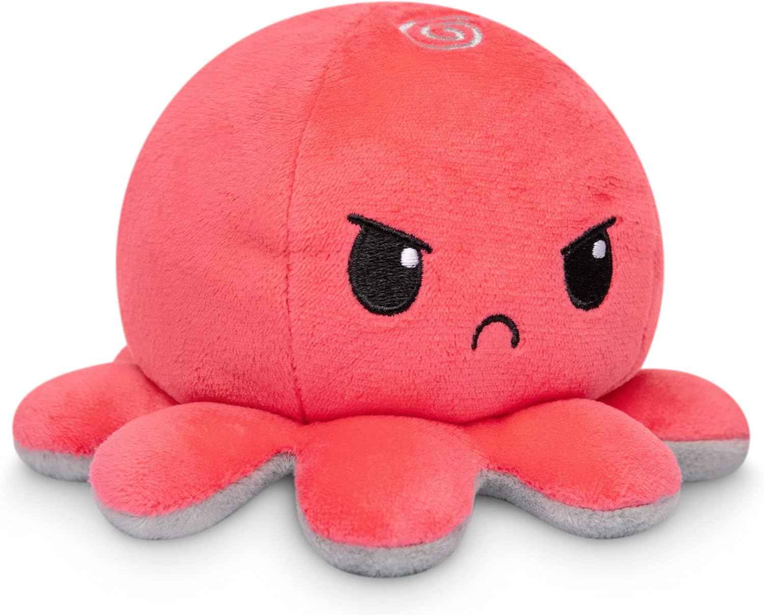 TeeTurtle Reversible Octopus Plushie - 4-Inch Pink + Aqua Two-Sided Flip Plush Toy with Embroidered Details - Cute Mini Collectible Plush for Kids, Teens, and Adults