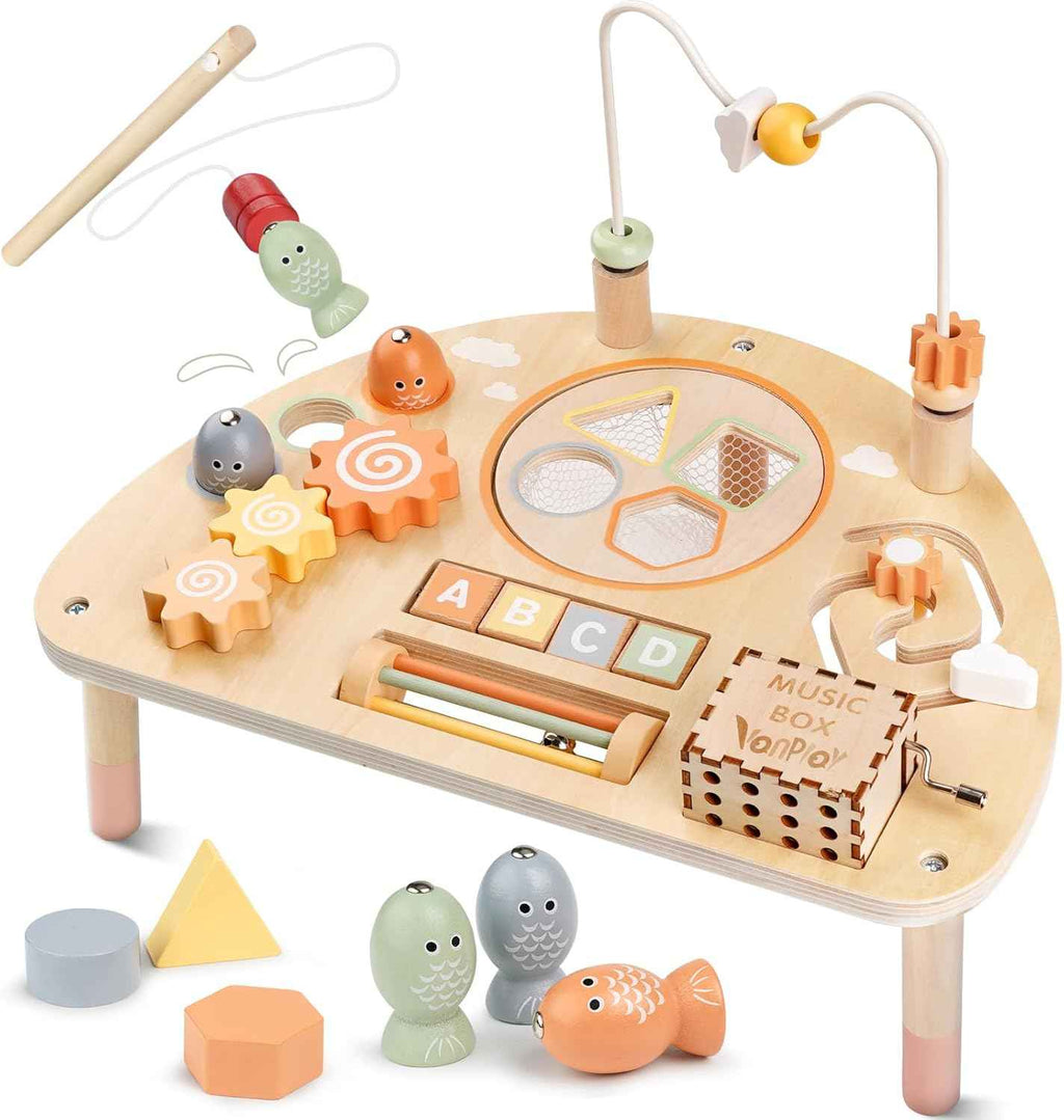 Montessori Wooden Sensory Play Table for Toddlers 1-3 Years, 8-in-1 Activity Center for 1-2 Year Old Girls and Boys