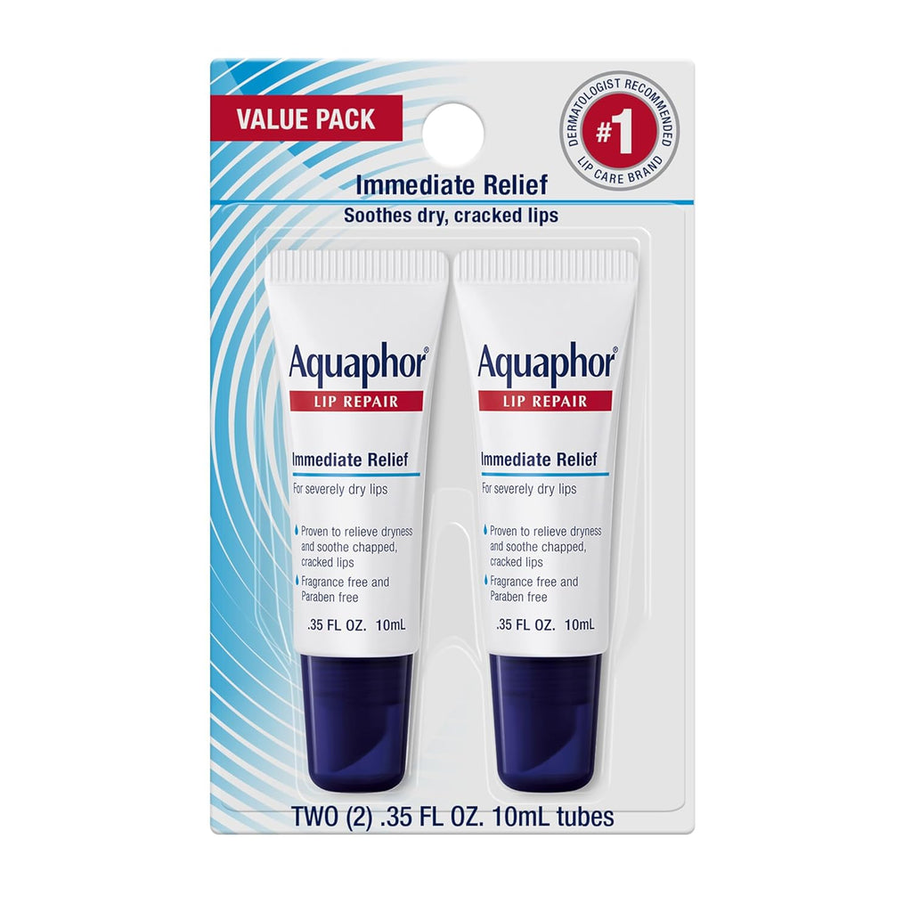Aquaphor Lip Repair Ointment 0.35 Tube Pack of 2 Moisturizing Lip Balm for Sensitive and Very Dry Chapped Lips
