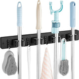 Mop and Broom Holder Wall Mount - Rustic Wood Broom Mop Hanger - Wall Mounted Garden Tool Rack Organizer for Closet Garage Laundry Room Kitchen Decor With 4 Slots & 4 Hooks - ShopUS