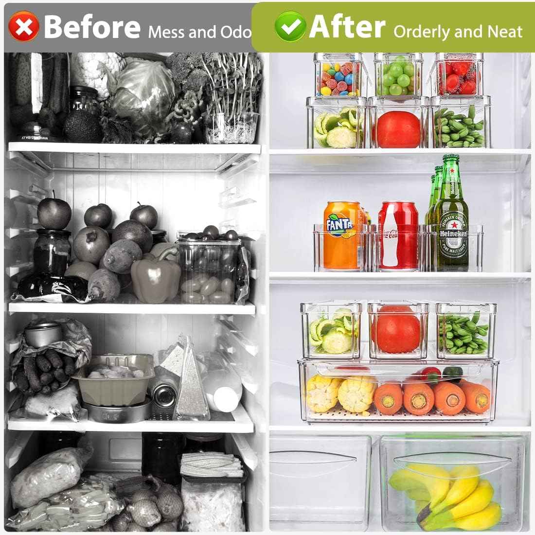 10 Pack Refrigerator Pantry Organizer Bins - Stackable Fridge Organizer Bins