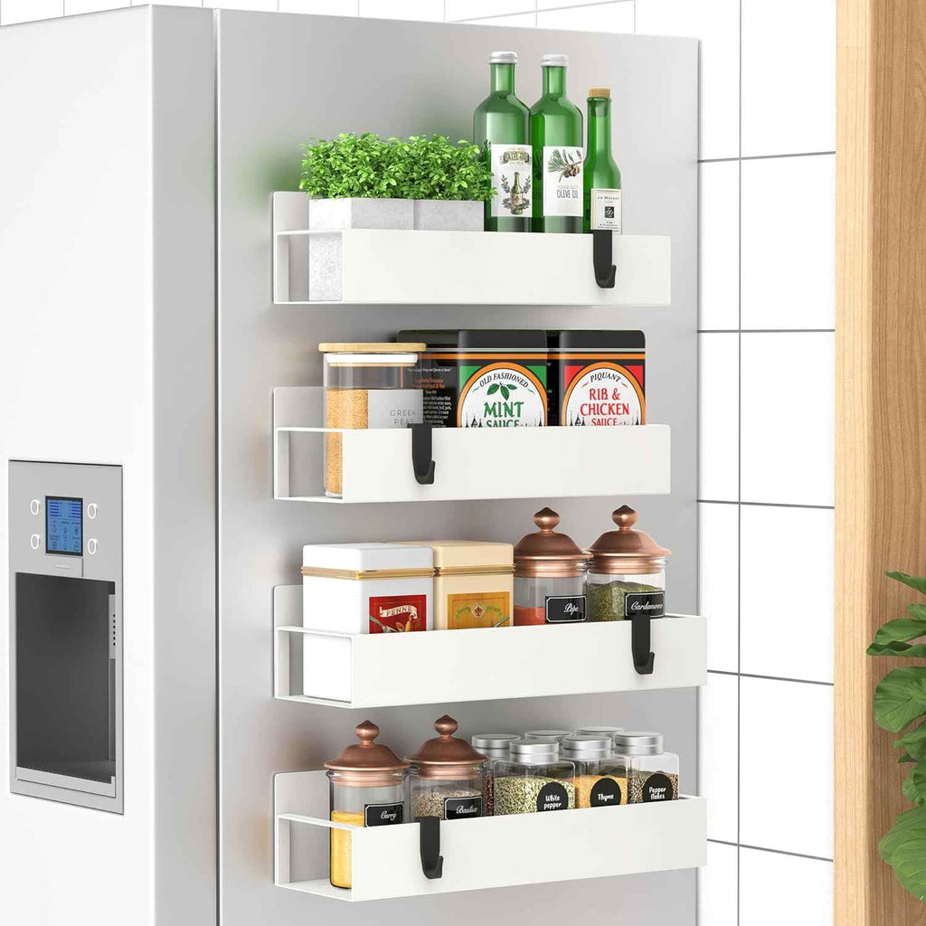 Metal 4 Pack Magnetic Spice Storage Rack Organizer for Refrigerator and Oven, Black Fridge Organizers and Storage