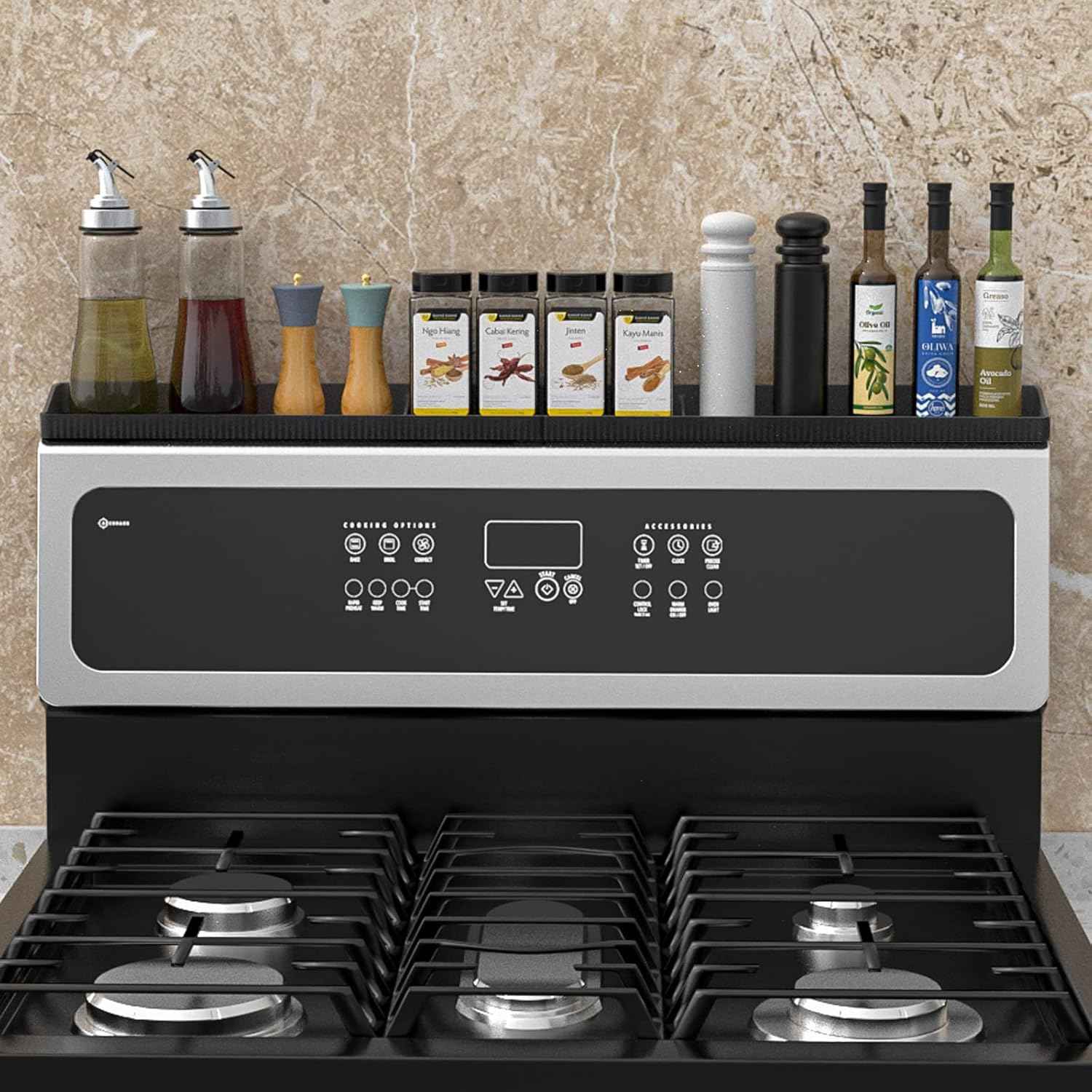 30 Inch Silicone Stove Top Shelf Magnetic for Kitchen Gadgets, Soft Flexible Strong Magnetic Heat Resistant Spice Rack Kitchen Organizer for Over Stove