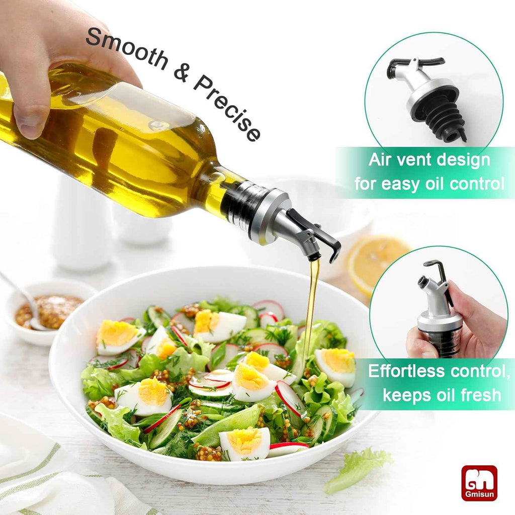 GMISUN Olive Oil Dispenser for Kitchen, 4 Pack 17 fl oz Glass Oil Dispensers Bottle, Cooking Soy Sauce Bottle Container Cruet with Plastic Pourer Spout, Funnel and Labels, Clear