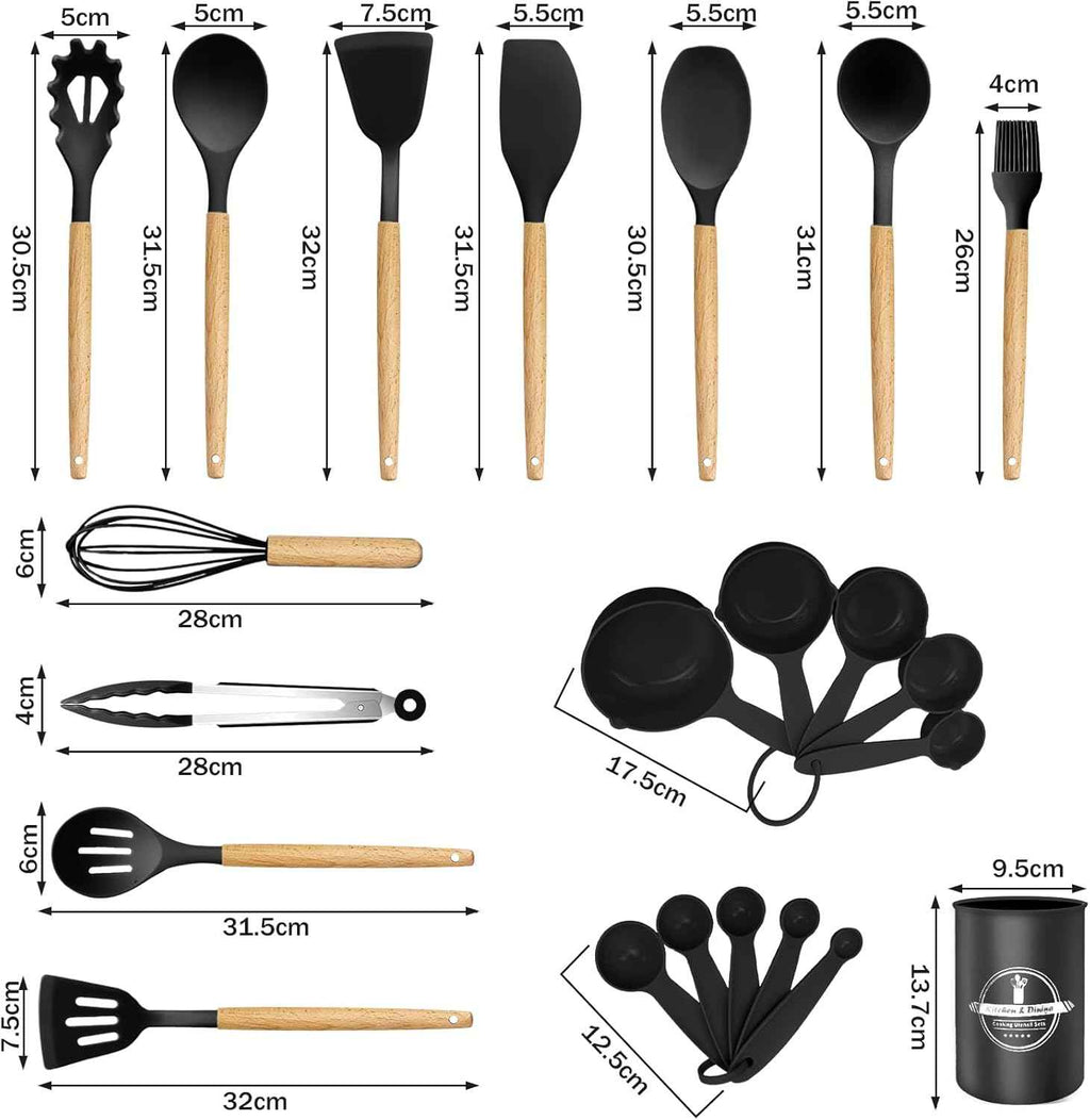 Silicone kitchen utensils set, 22-pc, non-stick, dishwasher safe, BPA free