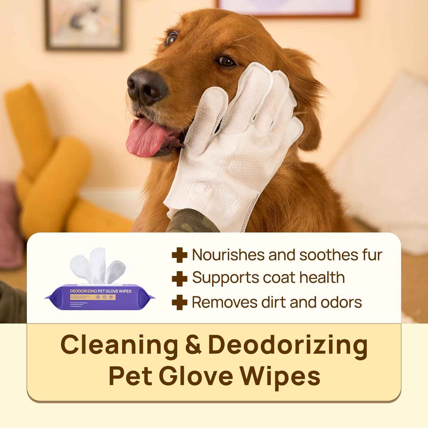 hicc pet cleaning deodorizing glove wipes for dogs & cats, vet recommended, hypoallergenic, coconut oil