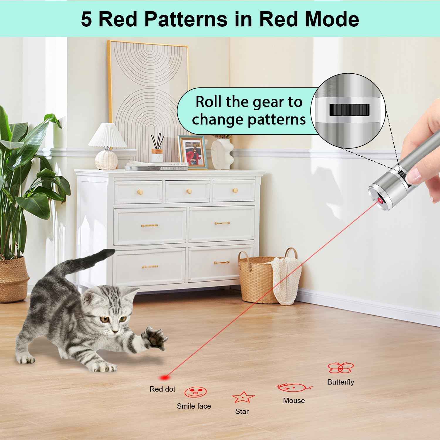 tbteek rechargeable 3 light modes cat toy for indoor kittens and cats