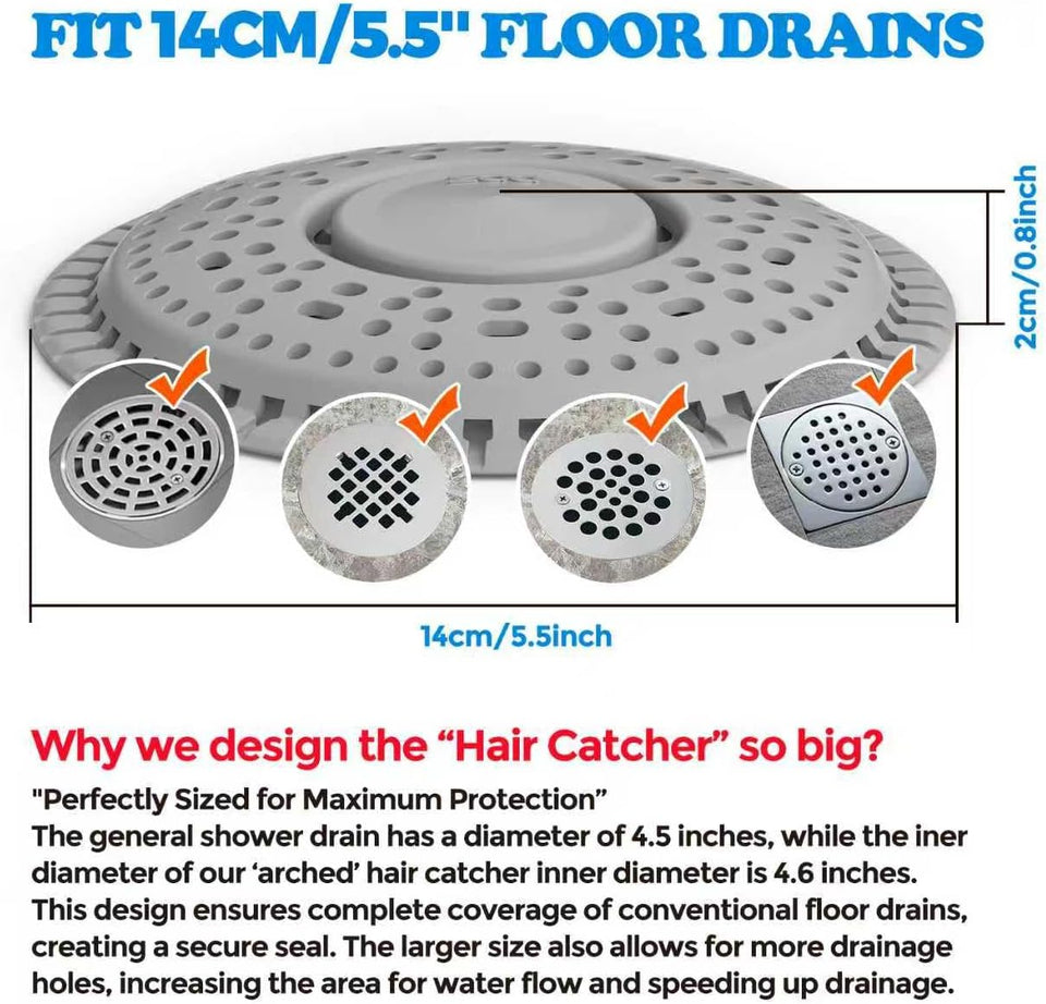 zaa Shower Drain Hair Catcher, 2 Pack Premium Silicone Drain Protector & Shower Drain Cover, Shower Installation Kits for Flat Drains of Shower Room, Bathroom, Gray