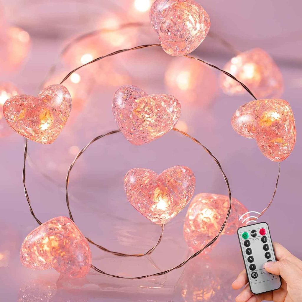 brightown 10.5ft 30 led pink heart battery operated fairy lights with timer and remote