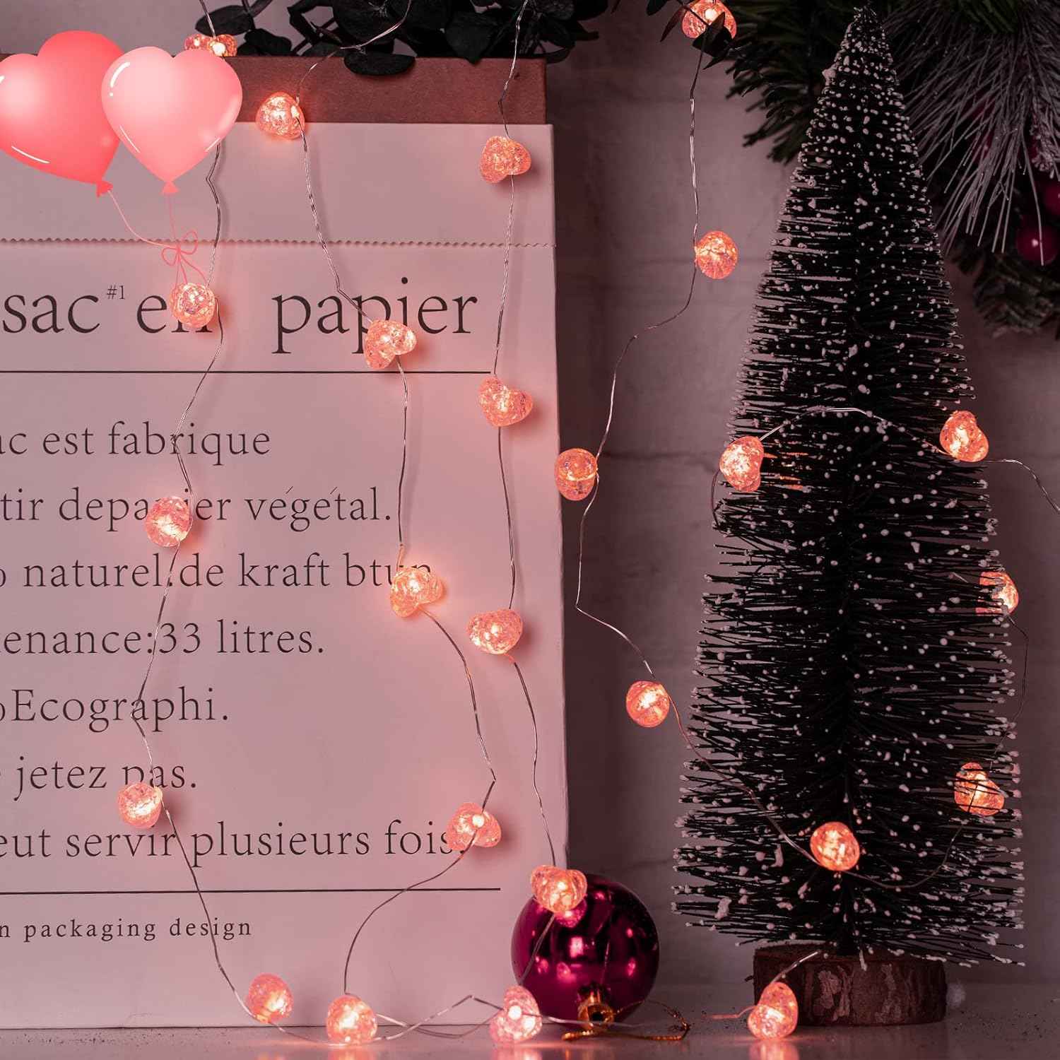 Valentine’s Day Fairy String Lights - 10.5 ft 30 LED Pink Heart Battery Operated Fairy Lights with Timer and Remote, Twinkle Heart Lights for Wedding DIY Indoor Christmas Gift Valentine's Day