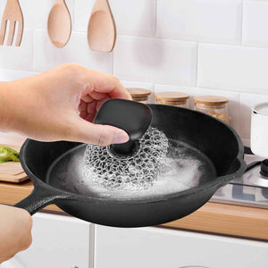 316 cast iron scrubber chainmail scrubber with pan scraper for kitchen and pan cleaning, dishwasher safe, black