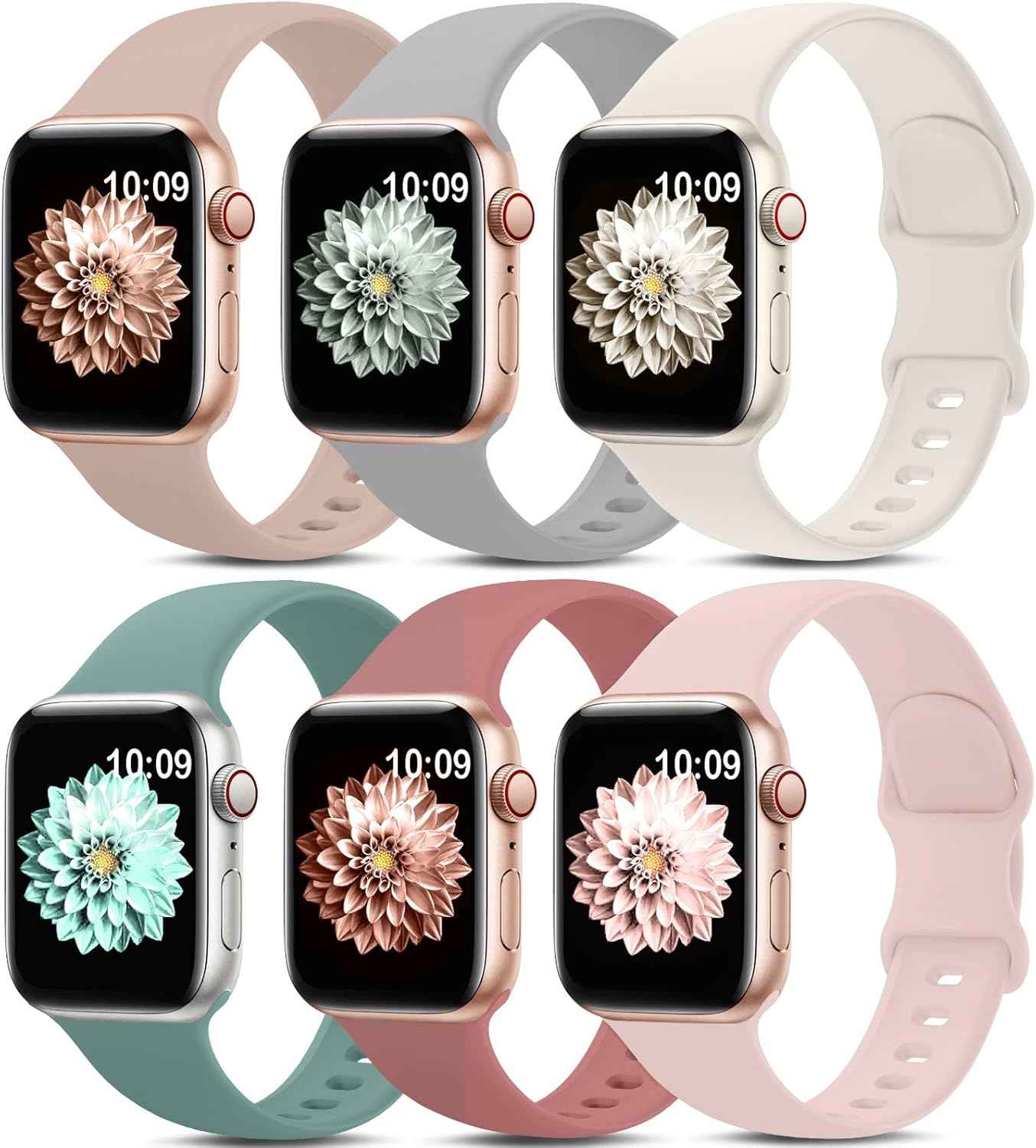 6 Pack Sport Bands Compatible with Apple Watch Band 38mm 40mm 41mm 42mm 44mm 45mm 49mm 46mm,Silicone Waterproof Strap for iWatch Apple Watch Series 11 10 9 Ultra 8 7 6 5 4 3 2 1 SE Women Men