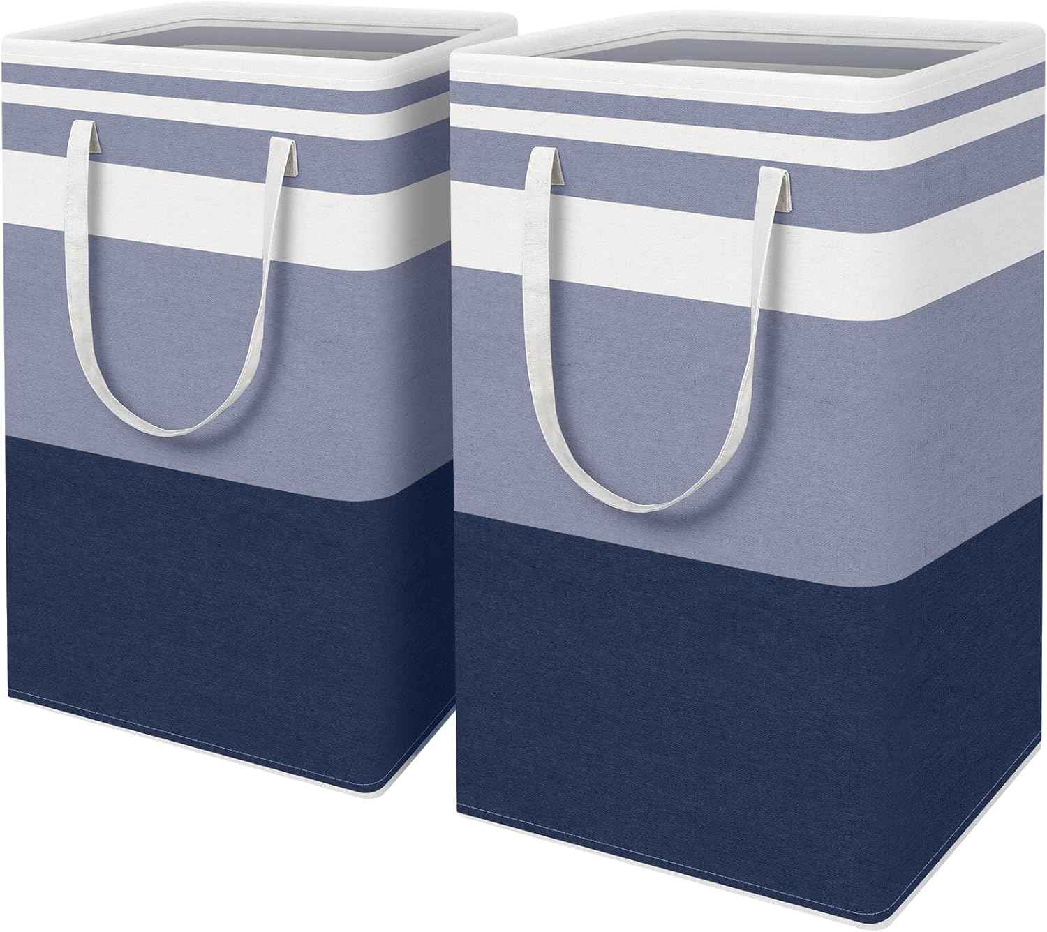 HomeHacks 2 Pack Large Laundry Baskets, Waterproof, Freestanding Laundry Hampers, Collapsible Clothes Hamper with Reinforced Handles in Laundry Room, College Dorm, Bathroom, Bedroom (Grey, 75Lx2)