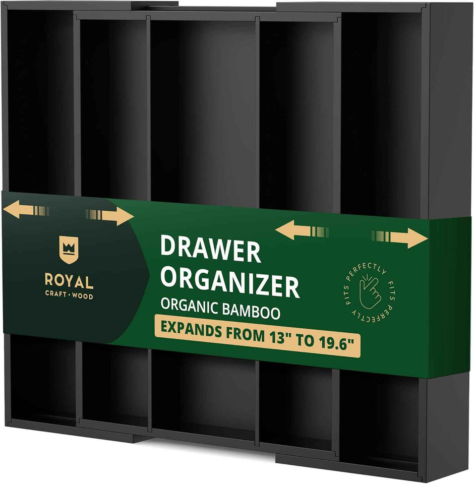 ROYAL CRAFT WOOD Luxury Bamboo Kitchen Drawer Organizer - Silverware Organizer, Utensil Holder & Cutlery Tray Drawer Dividers for Flatware (9 Slot, Natural)