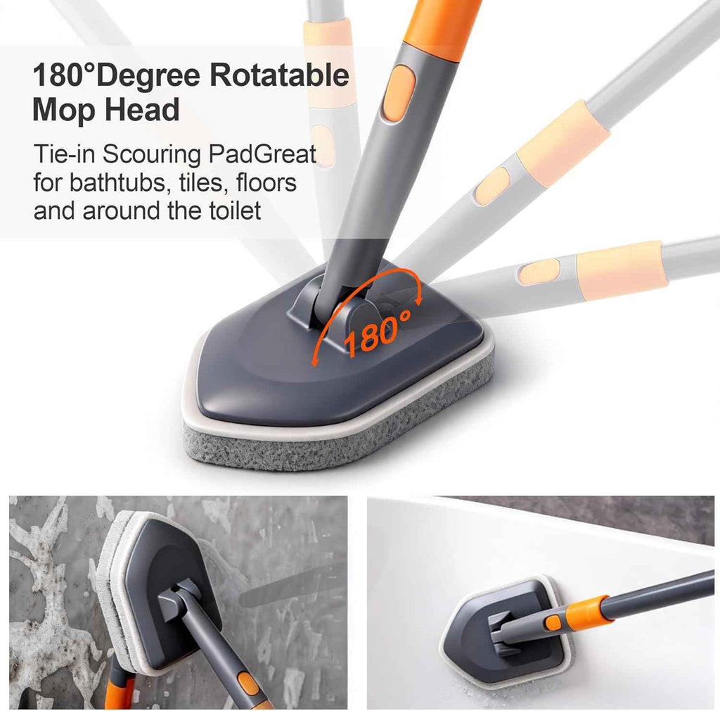 Tile Tub Scrubber Brush with 3 Different Function Cleaning Heads and 56" Extendable Long Handle-No Scratch Shower Scrubber for Cleaning Bathroom Kitchen Toilet Wall,Bathtub,Sink,Grey