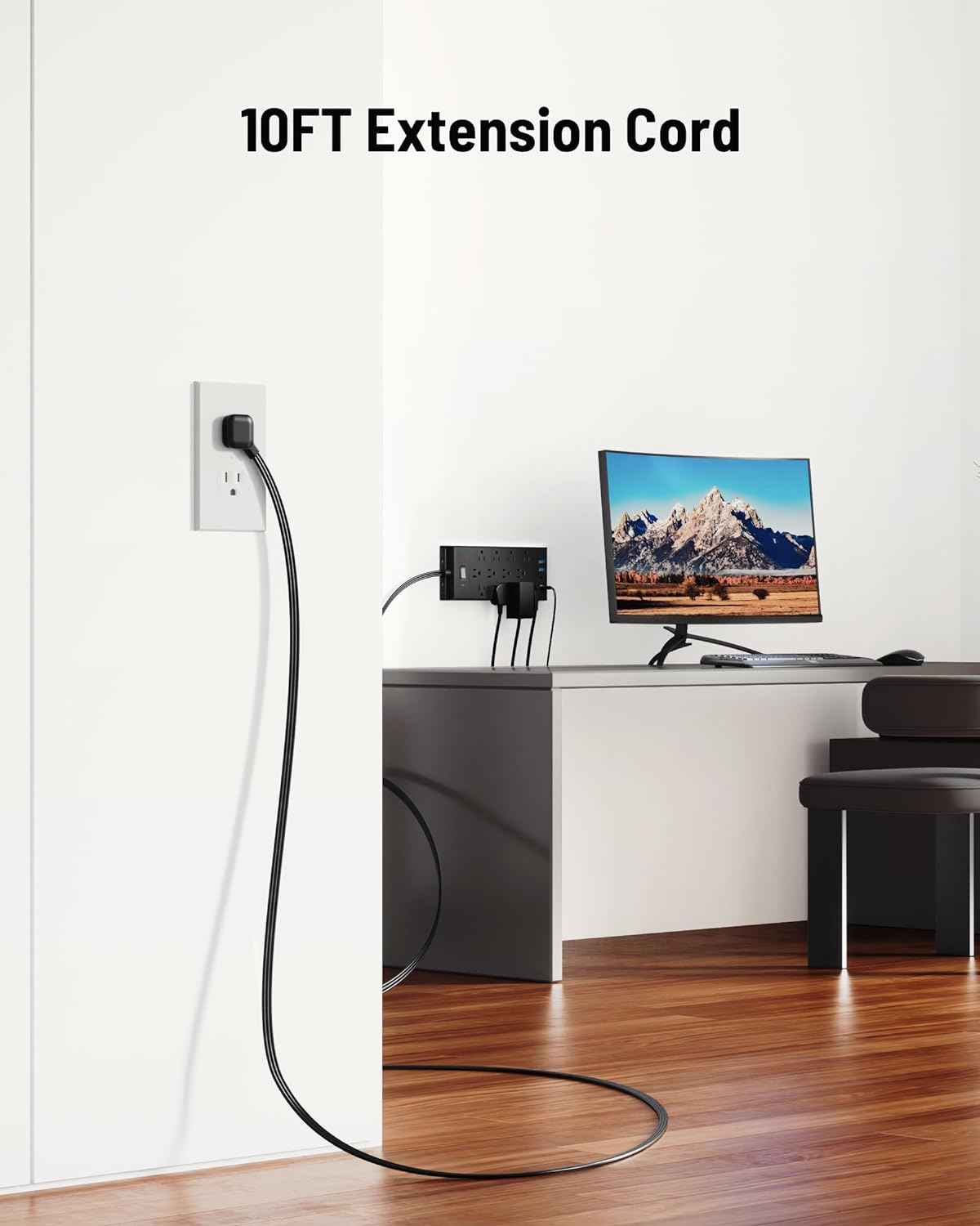 LeZone 10Ft Surge Protector Power Strip 4800J, Black, 12 Outlets, 2 USB C, 2 USB Ports, Wall Mountable