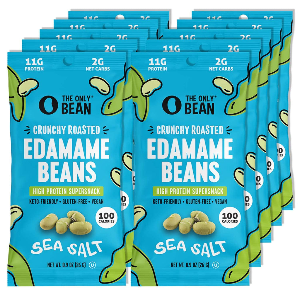 the only bean crunchy dry roasted edamame snacks (sea salt) 11g high protein low carb keto office vegan food