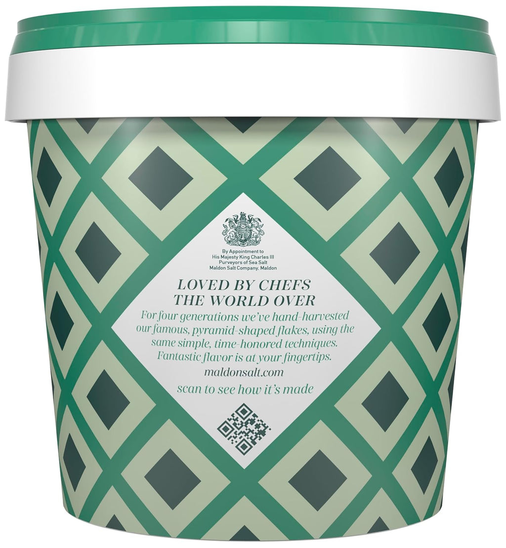 Maldon salt flakes, 20 oz, kosher, natural, pyramid shaped, resealable tub, gourmet, hand-harvested, four generations