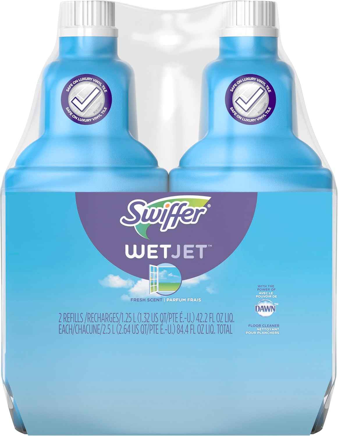 Swiffer WetJet Multi-Purpose and Hardwood Liquid Floor Cleaner Solution Refill, with Gain Scent, 42.2 fl oz each, (Pack of 2)