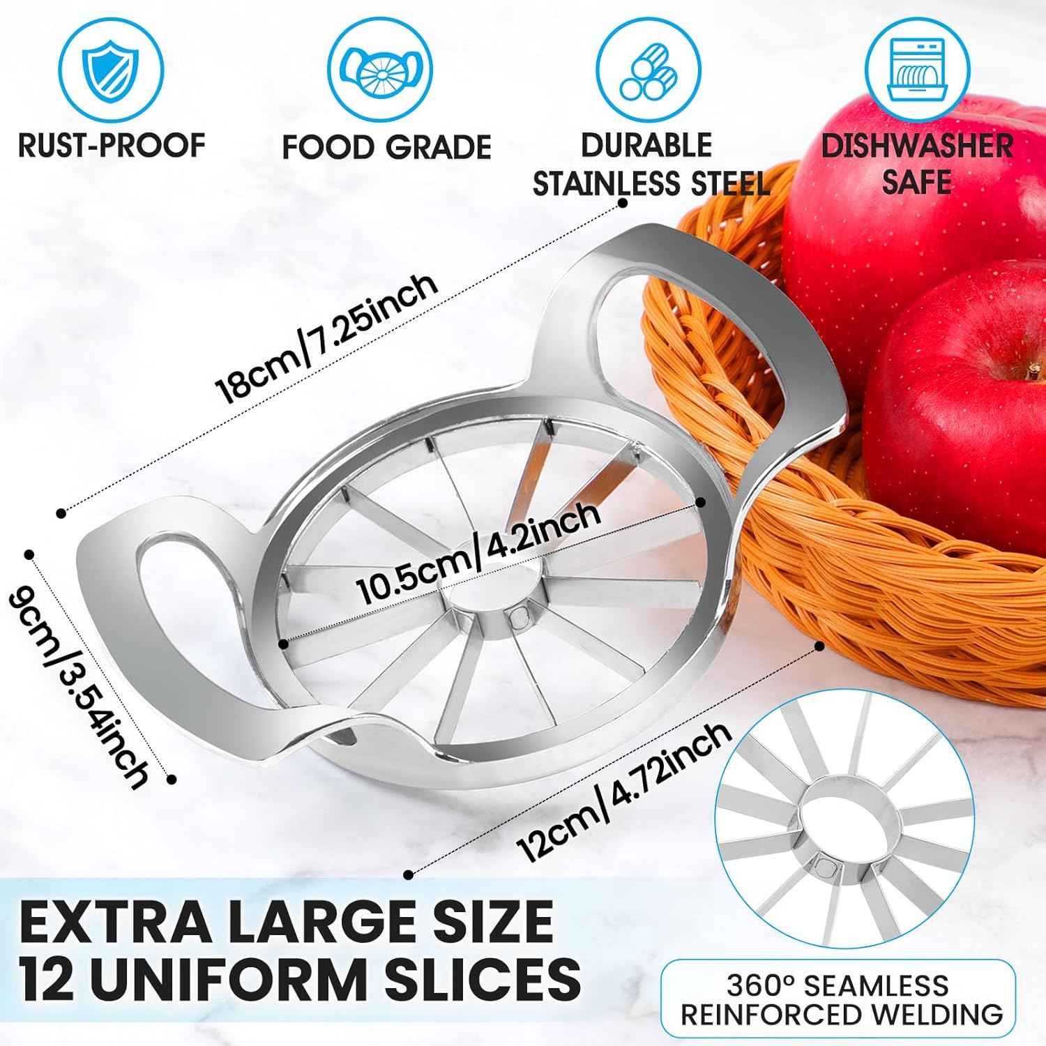 4.72 inch aubenr heavy duty extra large apple slicer with 12 sharp blades