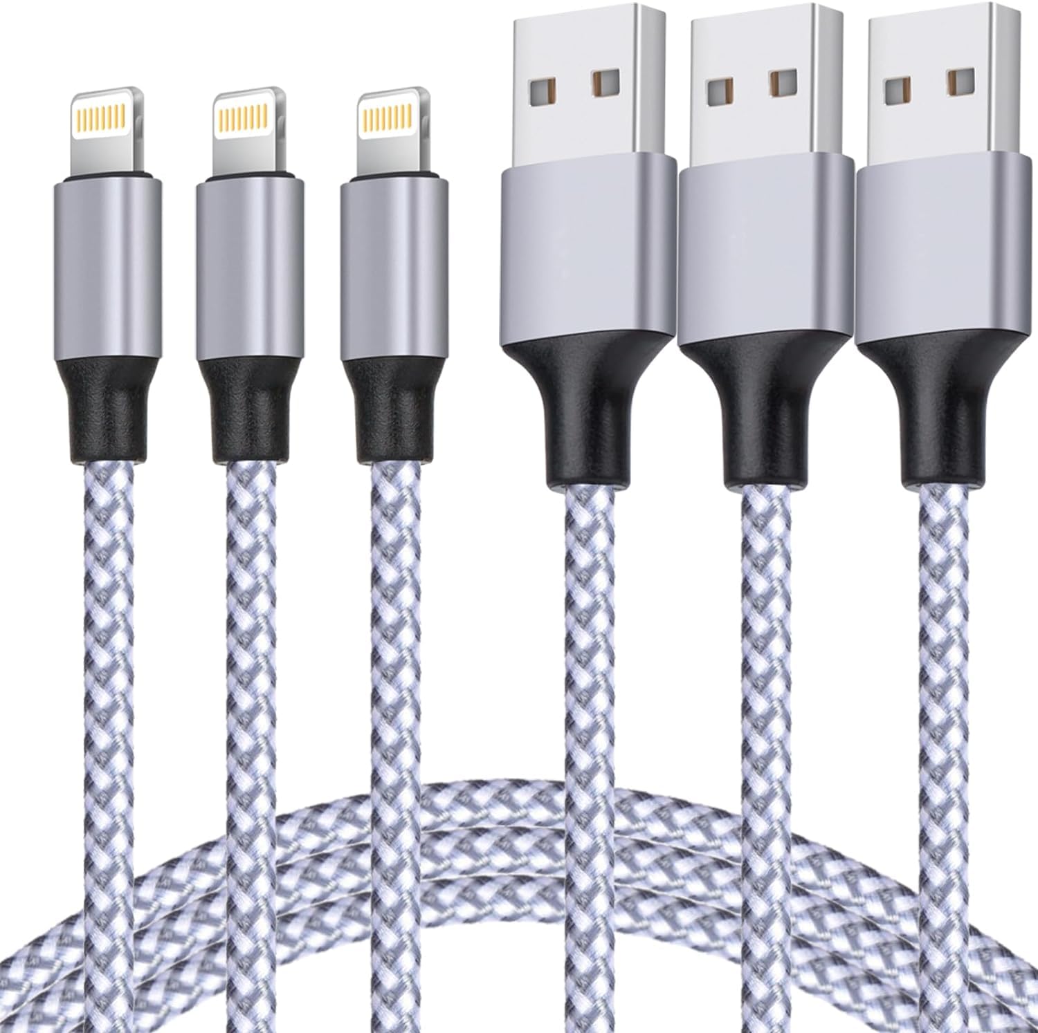 TAKAGI MFi certified Lightning cable 3PACK 6FT nylon braided for iPhone 14/13/12/11 Pro Max/XS MAX/XR/XS/X/8/iPad