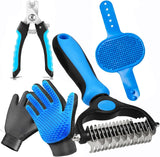 Pet Hair Removal Gloves for Dogs and Cats - 2-in-1 Deshedding Brush Massage Mitt for Shedding Control and Safe Pet Grooming 2-Pack (Blue)