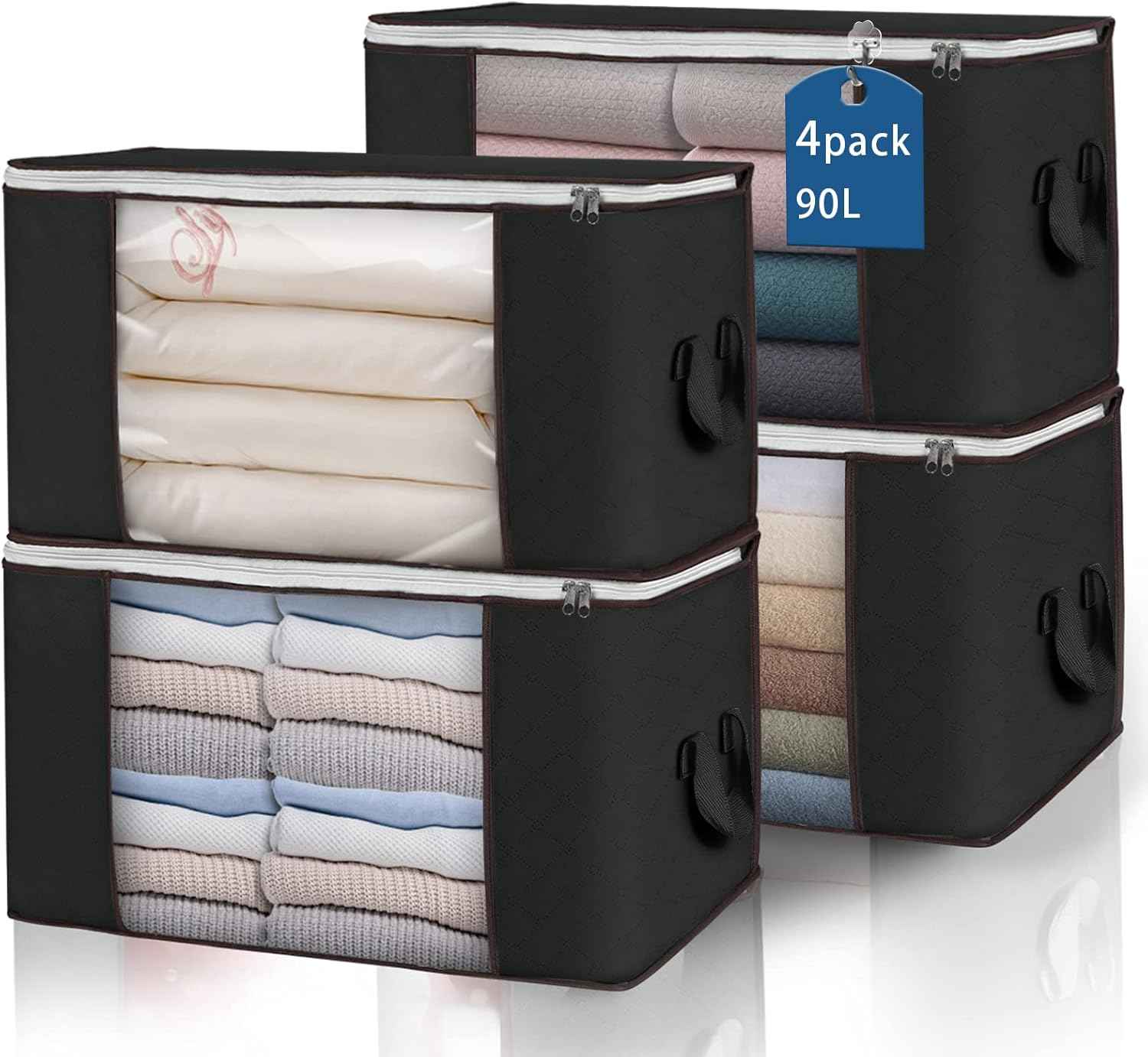 90 L Large Storage Bags, 6 Pack Clothes Storage Bins Foldable Closet Organizers Storage Containers with Reinforced Handle for Clothing, Blanket, Comforters, Bed Sheets, Pillows and Toys (Gray)