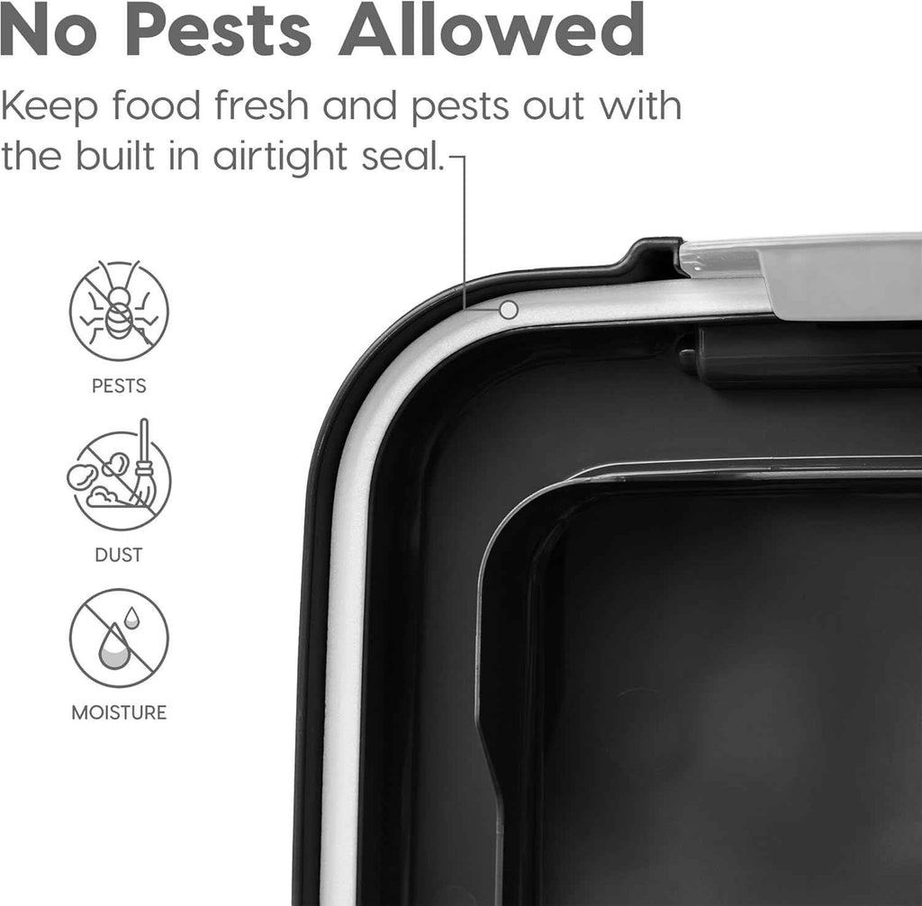 iris usa dog food storage container combo, 30 lbs & 11 lbs, airtight, stackable, wheels, black