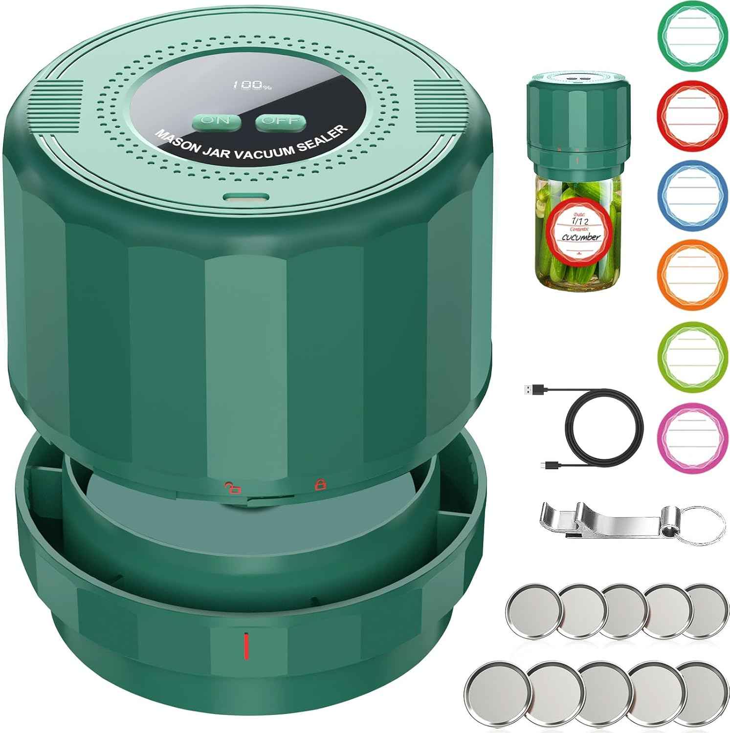 M11 Electric Mason Jar Vacuum Sealer Kit - with Wide and Regular Mouth Mason Lids, Jar Vacuum Sealer for Canning Jars, Vacuum Sealing Machine for Food Storage Black