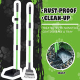 mxf pooper scooper, stainless metal tray and rake set for small dogs, heavy duty, long handle, green
