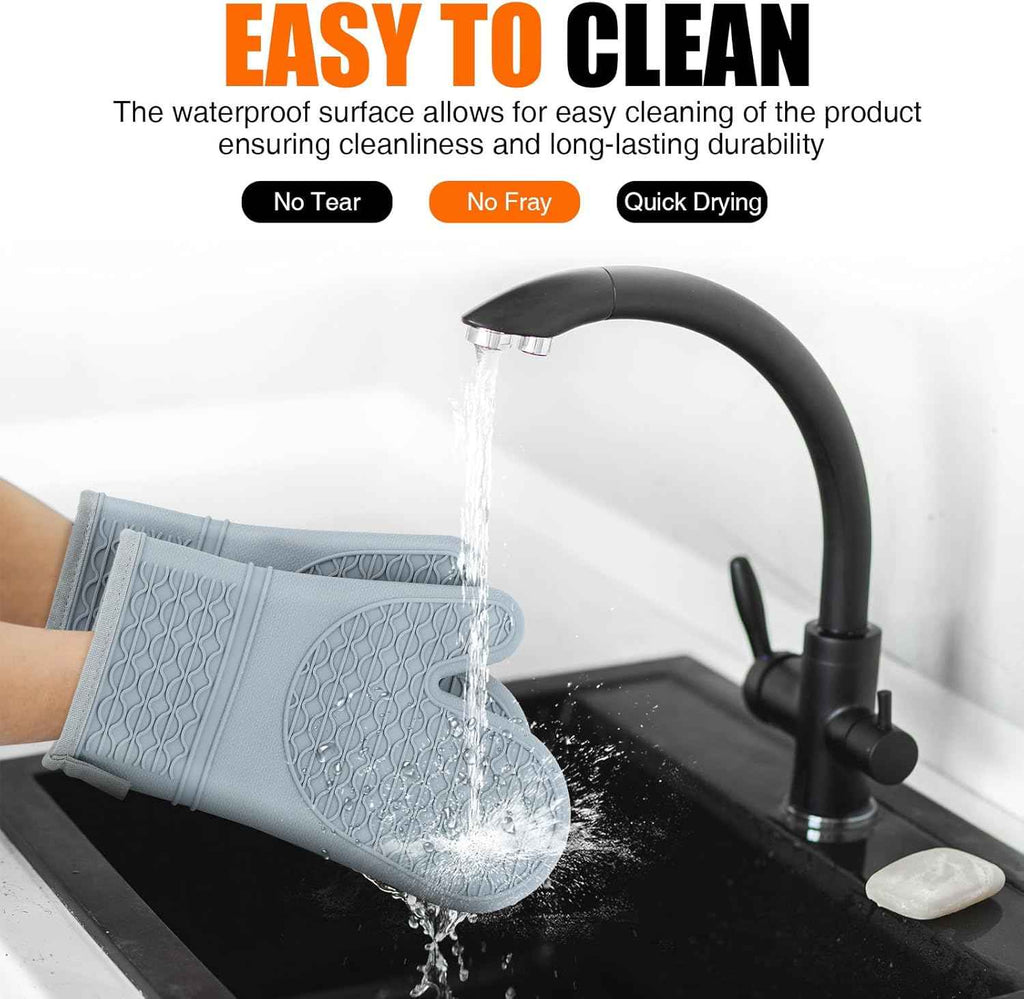 Grey Silicone Oven Mitts, Heat Resistant 2PCS with Soft Cotton Lining, Waterproof Grip, Kitchen Potholder, 12.5 Inch