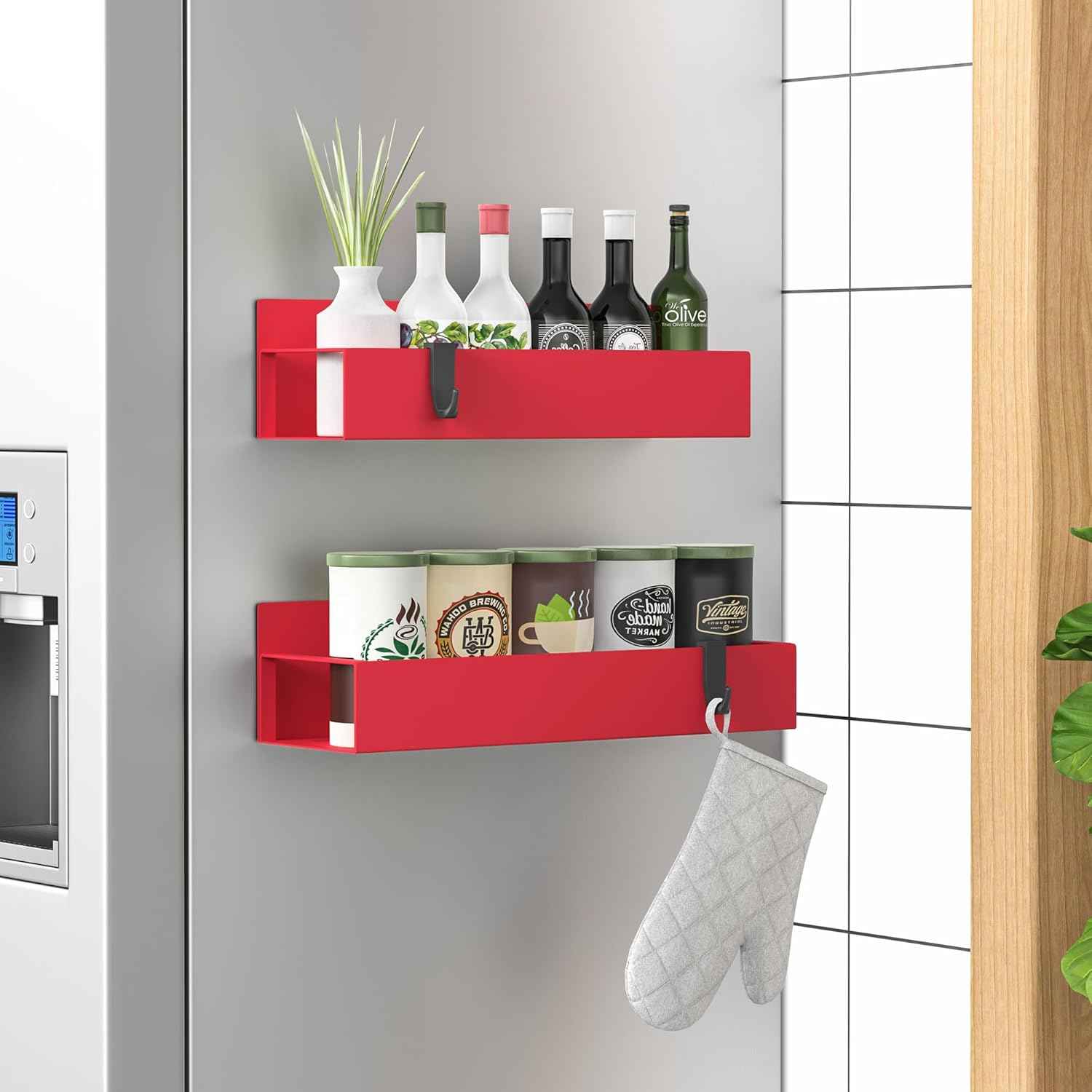 Metal 4 Pack Magnetic Spice Storage Rack Organizer for Refrigerator and Oven, Black Fridge Organizers and Storage
