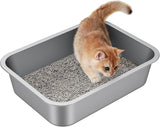stainless steel metal cat litter box with high sides odor-free non-stick for indoor cats and kittens