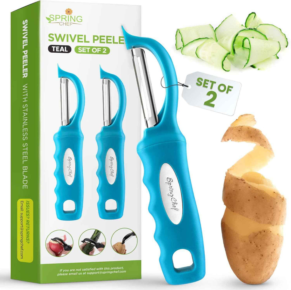Spring Chef Premium Swivel Vegetable Peeler, Soft Grip Handle and Ultra Sharp Stainless Steel Blades - Perfect Kitchen Peeler For Veggie, Fruit, Potato, Carrot, Apple - Black