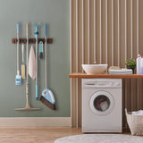 Mop and Broom Holder Wall Mount - Rustic Wood Broom Mop Hanger - Wall Mounted Garden Tool Rack Organizer for Closet Garage Laundry Room Kitchen Decor With 4 Slots & 4 Hooks - ShopUS