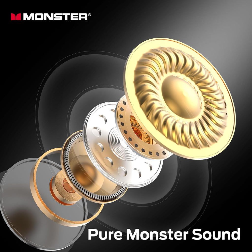 Monster N-Lite 208 Wireless Earbuds Bluetooth 5.4 Built-in Mic, Bluetooth Earbuds Touch Control, Headphones Bluetooth Wireless with 30H Playtime, Type-C Fast Charging, Clear Call for Running, Workout
