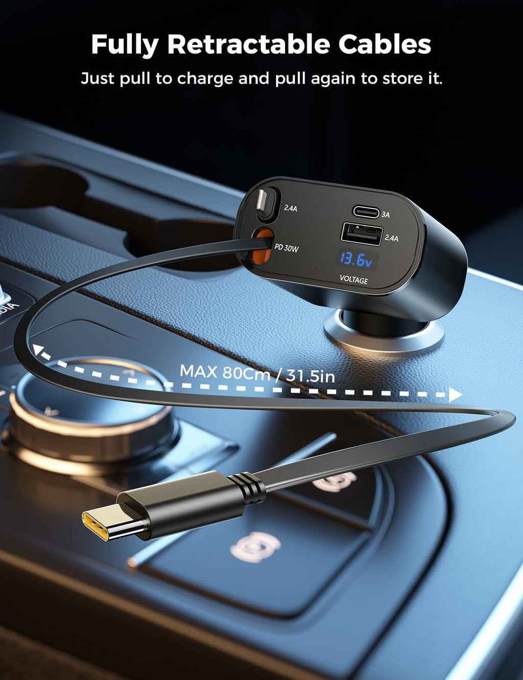 ‹ېUpgraded‹ÛÔ SUPERONE Retractable Car Charger 4 in 1, Fast Car Phone Charger with Cord 2.6ft, USB C and Apple Car Adapter, Compatible with iPhone 17 16 15/15 Pro Max/14/13/12/11, Galaxy, Pixel - ShopUS