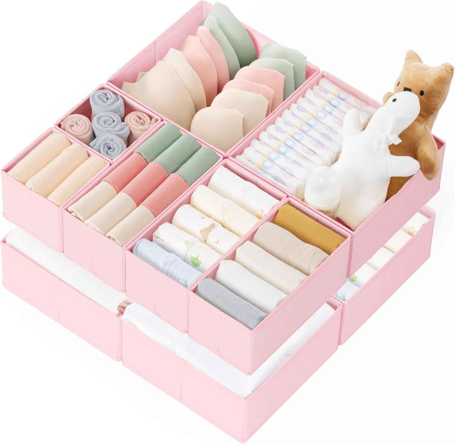 Criusia Drawer Organizer Clothes, 10 Pack Dresser Organizer for Baby Clothes, Underwear, Sock- Foldable Closet Organization and Storage Dividers Bins for Nursery, Bedroom (Beige)