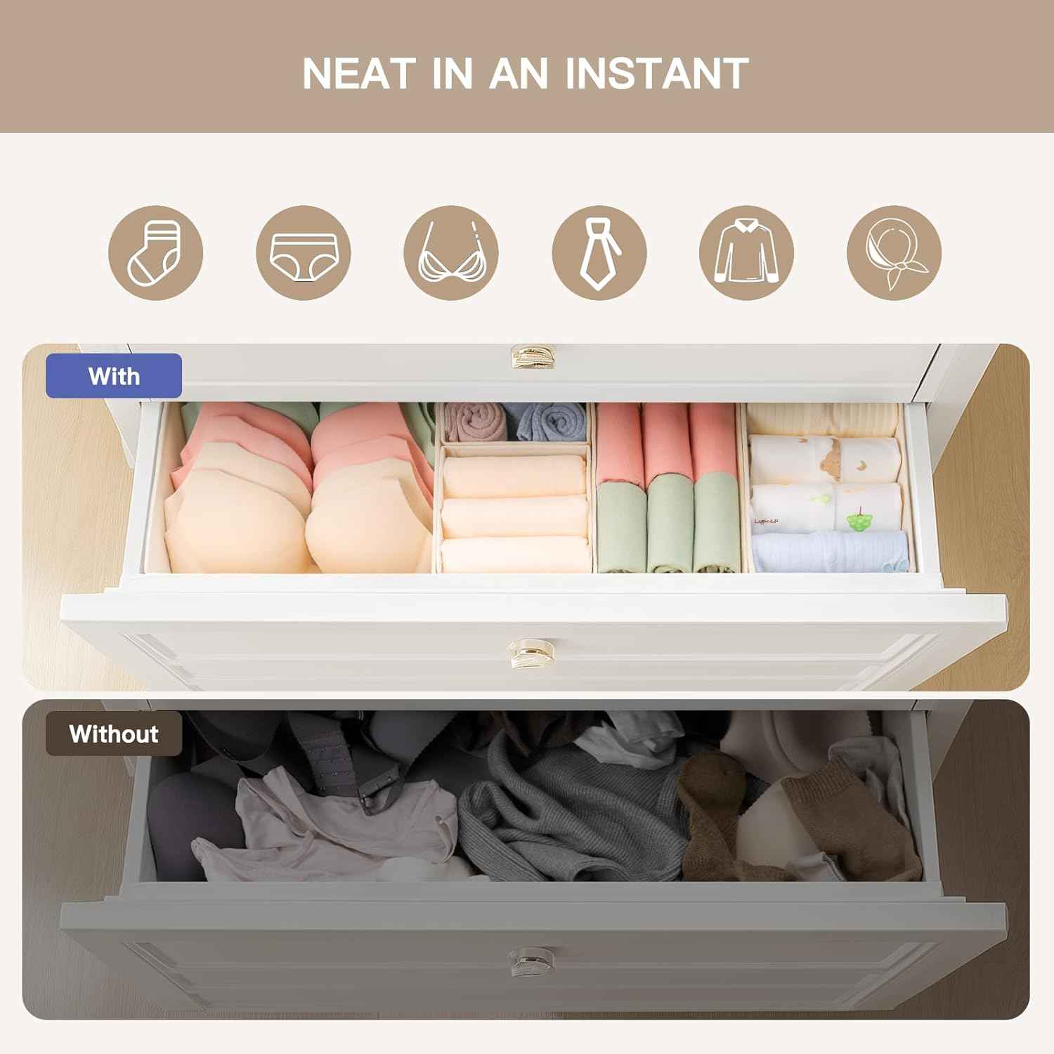 Criusia 10-Pack Drawer Organizers: Compact Foldable Closet Storage for Clothes and Undergarments