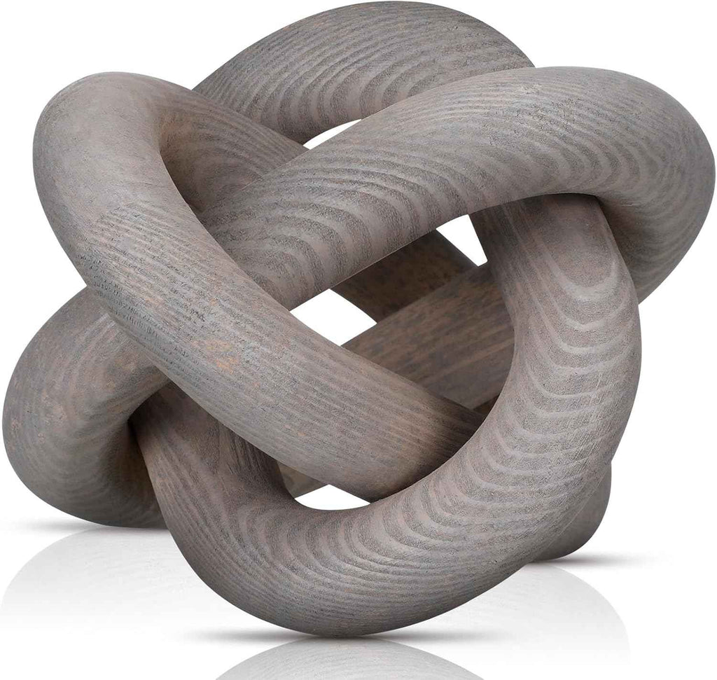 3 Link Wood Knot Decor - Hand Carved Coffee Table Decoration, Boho Chain Link Decor, Modern Shelf, Rustic Objects for Home Living Room Bedroom(White)