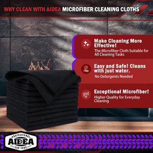 AIDEA Microfiber Cleaning Cloth 10PK, Black, 12x12, Microfiber Towels for Cars, Houses, and Kitchens