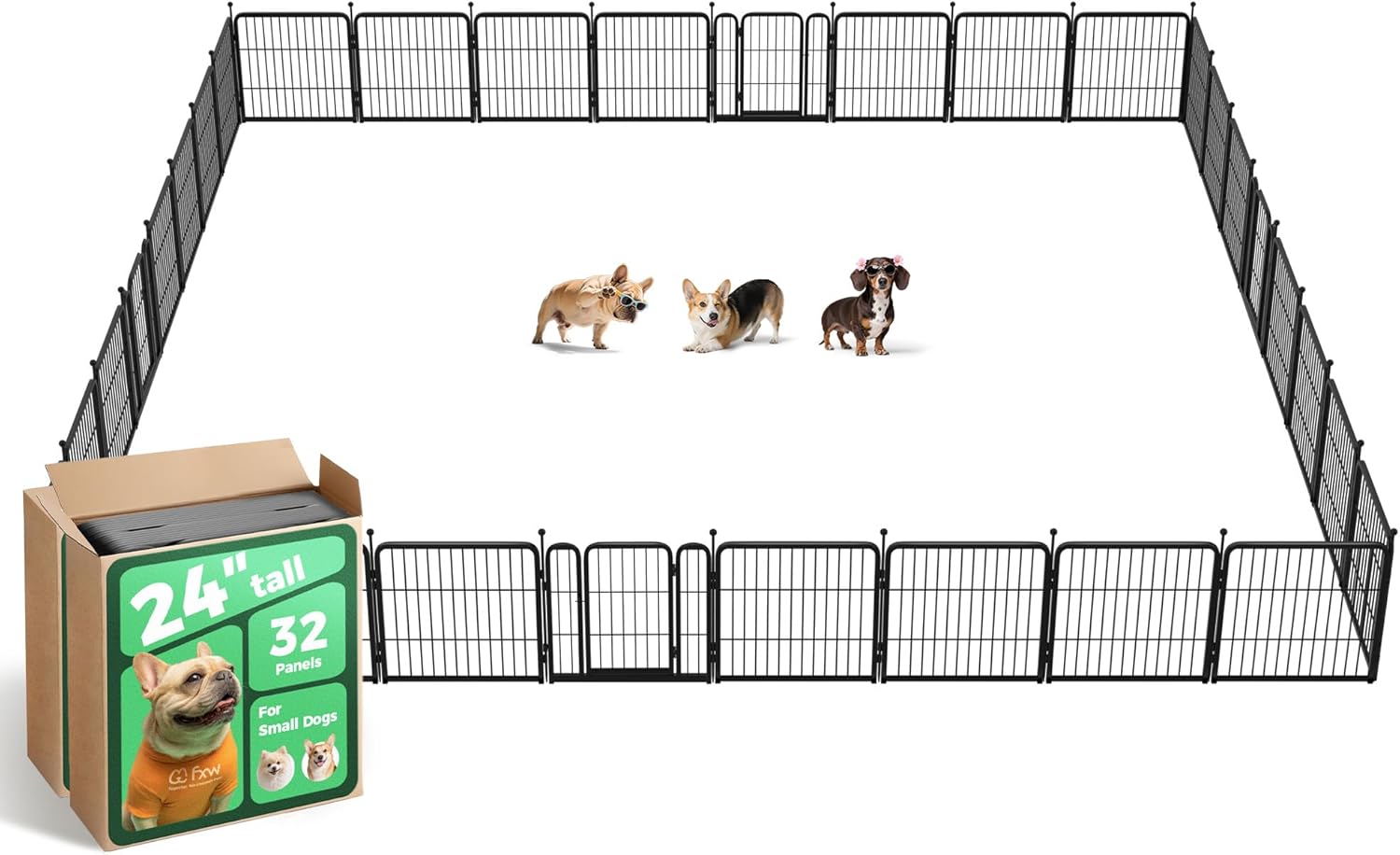fxw rollick unleashed dog playpen for indoor, yard, rv camping, 24 inch 8 panels for small and puppy dogs, black