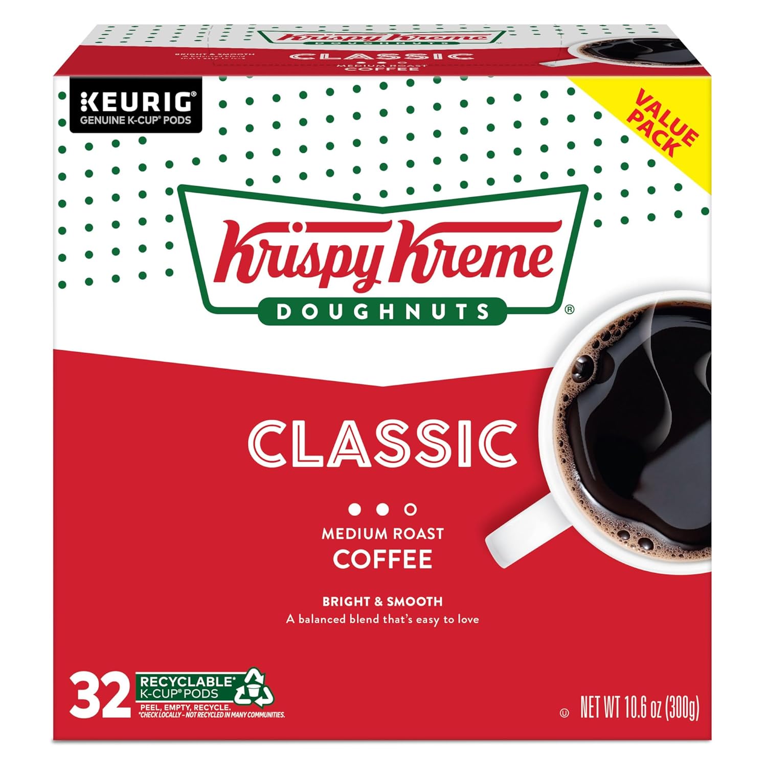 Krispy Kreme Medium Roast Single-Serve Keurig K-Cup Pods, 32 Count, Orthodox Union Kosher